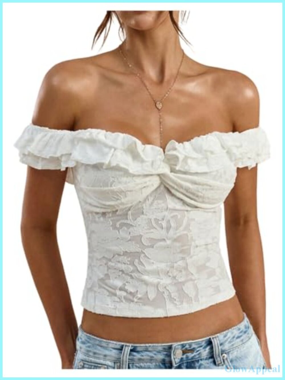 Lace Off The Shoulder Top Sexy Mesh Ruffle Blouse Crop
